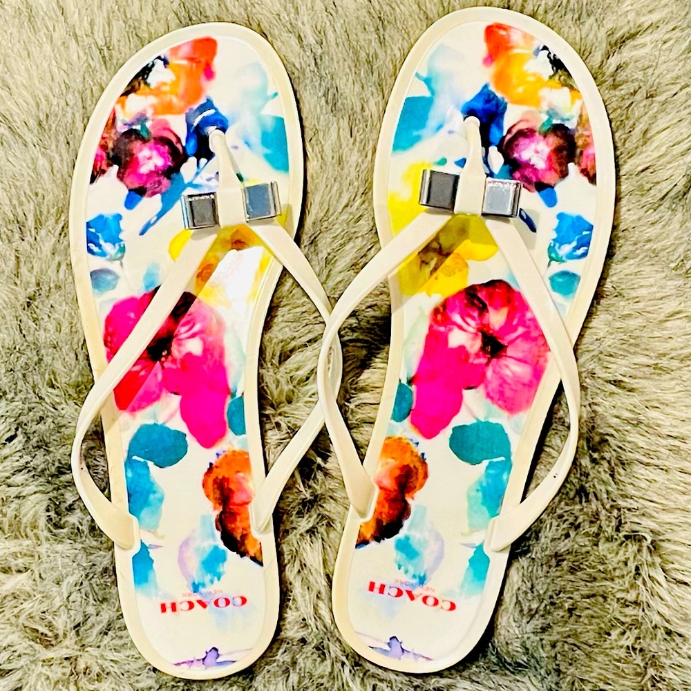 Coach floral flip-flops